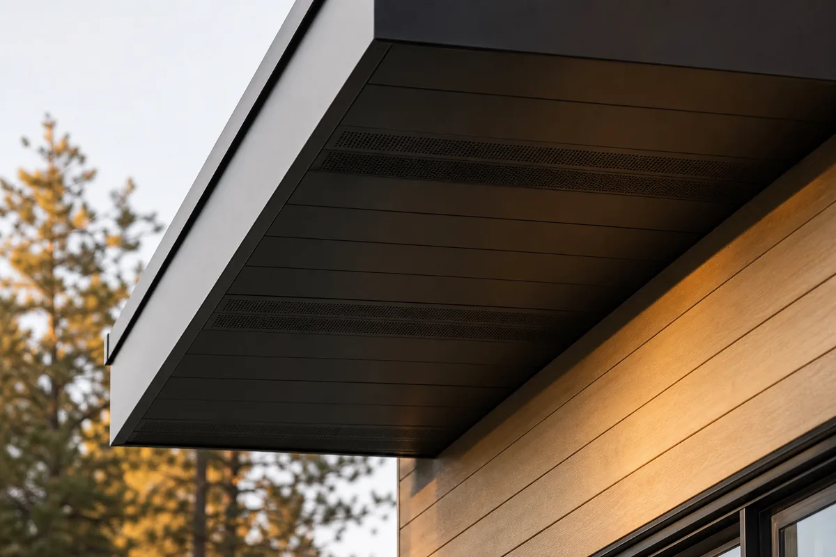 New black aluminum soffit and fascia in Wallaceburg, Ontario